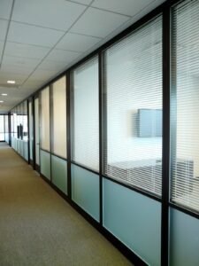 Frameless glass partition and aluminium frame finishing